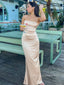 Spaghetti Straps Side Slit Mermaid Sleeveless Long Evening Prom Dresses, Champagen Backless Prom Dress, PM0779
