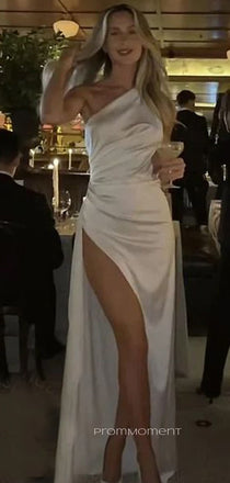 One Shoulder High Slit Mermaid Long Evening Prom Dresses, Sleeveless Backless White Prom Dress, PM0781