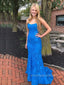 Lace Royal Blue Sheath Floor-length Long Evening Prom Dresses, Mermaid Sleeveless Prom Dress, PM0787