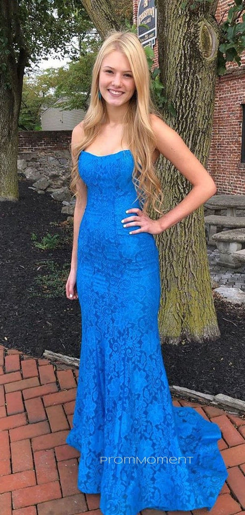 Lace Royal Blue Sheath Floor-length Long Evening Prom Dresses, Mermaid Sleeveless Prom Dress, PM0787