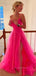 V-neck Spaghetti Straps High Slit A-line Long Evening Prom Dresses, Sleeveless Backless Tulle Prom Dress, PM0791
