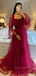 Lone Sleeves A-line Off Shoulder Long Evening Prom Dresses, Dark Red Backless Prom Dress, PM0794