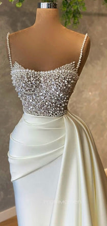 Formal Spaghetti Straps Mermaid Long Evening Prom Dresses, Ivory Elegant Floor-length Wedding Dress, PM0795