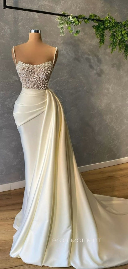 Formal Spaghetti Straps Mermaid Long Evening Prom Dresses, Ivory Elegant Floor-length Wedding Dress, PM0795