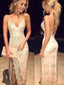 Deep V-neck Spaghetti Straps V-back Long Evening Prom Dresses, High Slit Mermaid Prom Dress, PM0798