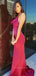V-neck Spaghetti Straps Mermaid Long Evening Prom Dresses, Sexy Backless Burgundy Satin Prom Dress, PM0799