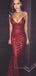 Sexy V-neck Spaghetti Straps Long Evening Prom Dresses, Sequins Mermaid Sleeveless Red Prom Dress, PM0801