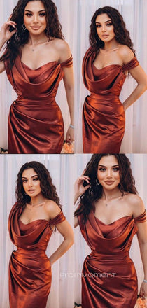 V-neck Off Shoulder Mermaid Long Evening Prom Dresses, Satin Backless Prom Dress, PM0804