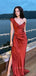 One Shoulder V-neck Side Slit Mermaid Long Evening Prom Dresses, Backless Satin Prom Dress, PM0805