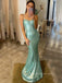 Spaghetti Straps V-neck Mermaid Long Evening Prom Dresses, Sequins Sheath Green Sleeveless Red Prom Dress, PM0809
