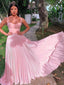 Straps A-line Sleeveless Backless Long Evening Prom Dresses, Pink Chiffon Prom Dress, PM0813