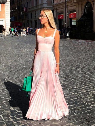 Straps A-line Sleeveless Backless Long Evening Prom Dresses, Pink Chiffon Prom Dress, PM0813