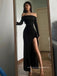 Elegant Off Shoulder Long Sleeves Long Evening Prom Dresses, Back High Slit Prom Dress, PM0815
