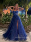 High Slit A-line Spaghetti Straps Long Evening Prom Dresses, Sweetheart Sparkly Sleeveless Prom Dress, PM0817