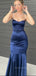 Gorgeous Mermaid Spaghetti Straps Sleeveless Long Evening Prom Dresses, Satin Backless Royal Blue Sexy Prom Dress, PM0822
