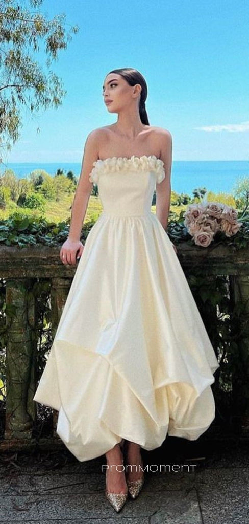 Gorgeous Strapless Sleeveless Long Evening Prom Dresses, A-line Ivory Wedding Dress, PM0826