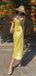 V-neck Spaghetti Straps A-line Long Evening Prom Dresses, Beautiful Yellow Sleeveless Prom Dress, PM0827