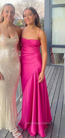 Spaghetti Straps Sleeveless Long Evening Prom Dresses, Backless Satin Prom Dress, PM0835