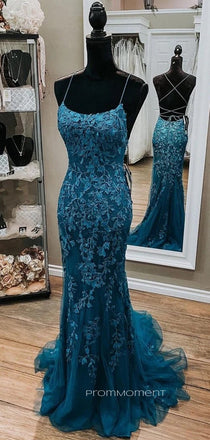 Formal Spaghetti Straps Mermaid Long Evening Prom Dresses, Sexy Backless Floor-length Prom Dress, PM0836