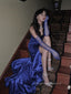 Deep V-neck High Slit Mermaid Long Evening Prom Dresses, Royal Blue Floor-length Sleeveless Strapless Prom Dress, PM0837