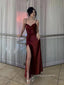 Simple Spaghetti Straps Mermaid V-neck Long Evening Prom Dresses, High Slit Sleeveless Prom Dress, PM0838