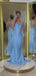 Popular Spaghetti Straps Memaid Long Evening Prom Dresses, Backless Sheath Blue Prom Dress, PM0840