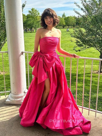 Strapless Sleeveless A-line Long Evening Prom Dresses, Lovely High Slit Floor-length Prom Dress, PM0845