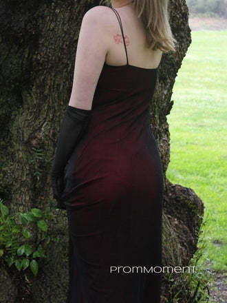 V-neck Spaghetti Straps mermaid Long Evening Prom Dresses, Black Chiffon Red Prom Dress, PM0846