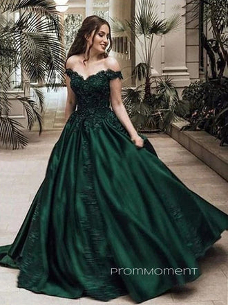 Off Shoulder V-neck A-line Dark Green Long Evening Prom Dresses, Strapless Prom Dress, PM0854