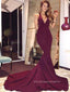 Deep V-neck Sexy Mermaid Straps Long Evening Prom Dresses, Sheath Floor-length Backless Prom Dress, PM0856