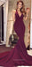 Deep V-neck Sexy Mermaid Straps Long Evening Prom Dresses, Sheath Floor-length Backless Prom Dress, PM0856