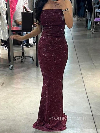 Spaghetti Straps Sparkly Mermaid Long Evening Prom Dresses, Sheath Sleeveless Prom Dress, PM0857