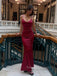 V-neck Spaghetti Straps Mermaid Long Evening Prom Dresses, Side Slit Backless Sheath Prom Dress, PM0859