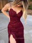 Deep V-neck Spaghetti Straps Mermaid Long Evening Prom Dresses, Sleeveless Backless Prom Dress, PM0860