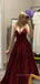 Deep V-neck Spaghetti Straps A-line Long Evening Prom Dresses, Sleeveless Backless Prom Dress, PM0862