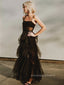 See Through Spaghetti Straps A-line Black Long Evening Prom Dresses, Sleeveless Backless Prom Dress, PM0865