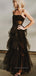 See Through Spaghetti Straps A-line Black Long Evening Prom Dresses, Sleeveless Backless Prom Dress, PM0865