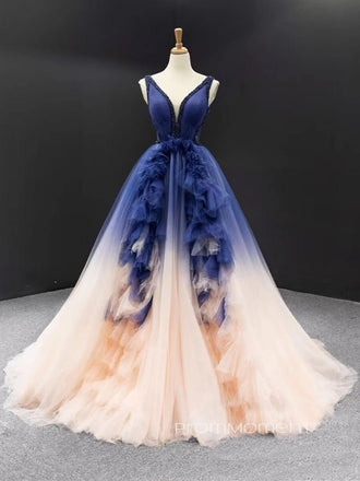 Formal V-neck A-line Floor-length Long Evening Prom Dresses, Gorgeous V-back Sleeveless Prom Dress, PM0871