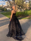 Sweetheart Strapless Sleeveless A-line Long Evening Prom Dresses, Black Organza Prom Dress, PM0873