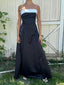 Black A-line Satin Strapless Long Evening Prom Dresses, Backless Sleeveless Prom Dress, PM0874