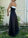 Black A-line Satin Strapless Long Evening Prom Dresses, Backless Sleeveless Prom Dress, PM0874