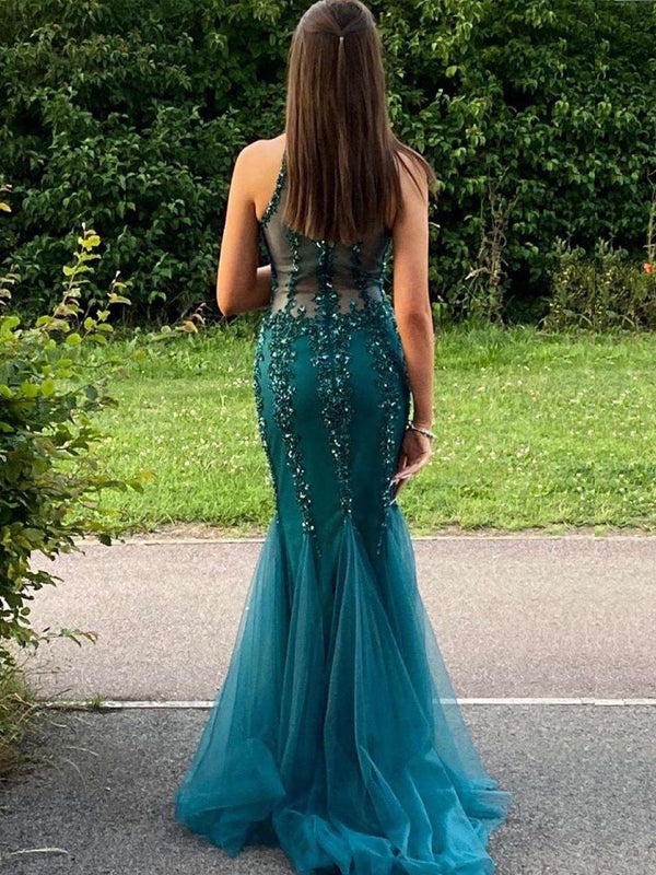 Mermaid Sleeveless Halter Sheath Long Evening Prom Dresses, Backless Beautiful Prom Dress, PM0876