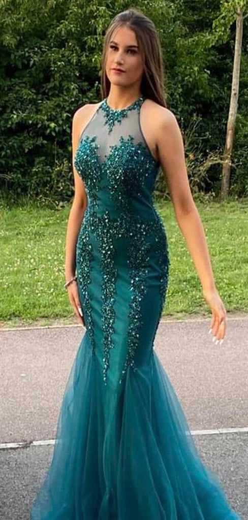 Mermaid Sleeveless Halter Sheath Long Evening Prom Dresses, Backless Beautiful Prom Dress, PM0876