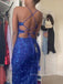 Sequins Spaghetti Straps Mermaid Long Evening Prom Dresses, Sparkly High Slit Royal Blue Prom Dress, PM0879