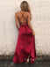 Satin Spaghetti Straps Side Slit Long Evening Prom Dresses, A-line Backless Prom Dress, PM0880