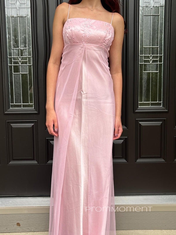 Sleeveless Pink Spaghetti Straps Long Evening Prom Dresses, Lovely Backless Prom Dress, PM0883