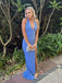 Deep V-neck Mermaid Side Slit Long Evening Prom Dresses, Halter Straps Backless Sheath Prom Dress, PM0884