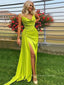 Spaghetti Straps High Slit V-neck Long Evening Prom Dresses, Satin Backless Sleeveless Prom Dress, PM0886