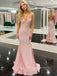 Deep V-neck Spaghetti Straps Mermaid Long Evening Prom Dresses, Sleeveless Backless Pink Prom Dress, PM0887