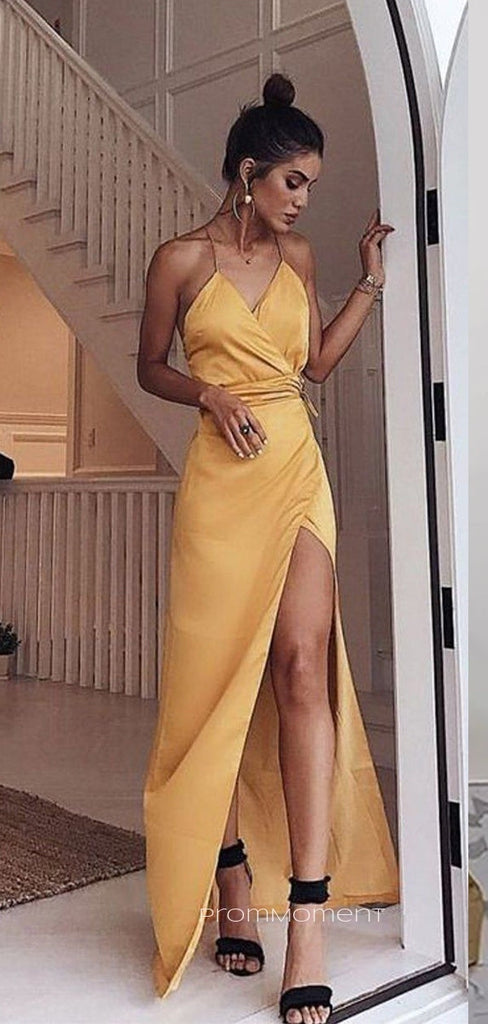 V-neck Spaghetti Straps High Slit Long Evening Prom Dresses, Mermaid Sleeveless Backless Prom Dress, PM0889